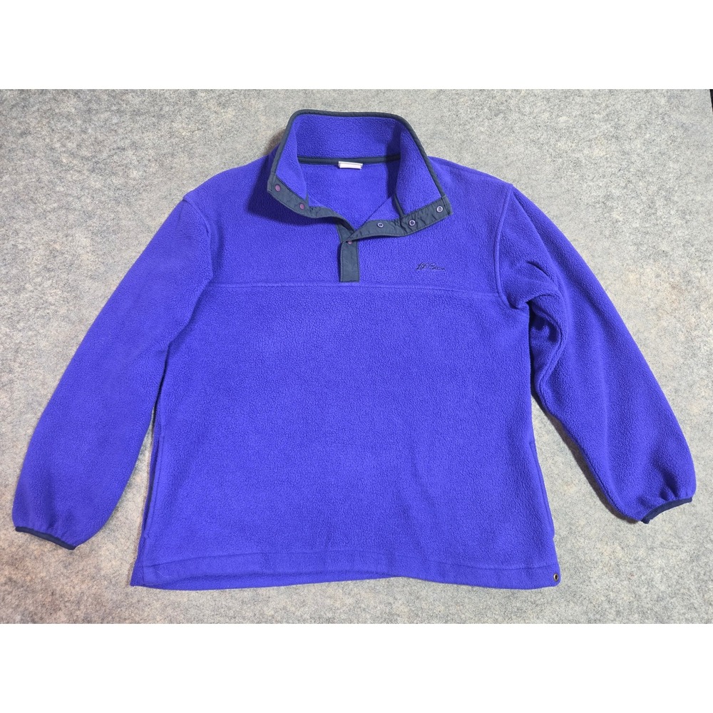 LL Bean Mens Purple Fleece Snap Neck Pullover Jacket Medium Script Cursive Logo